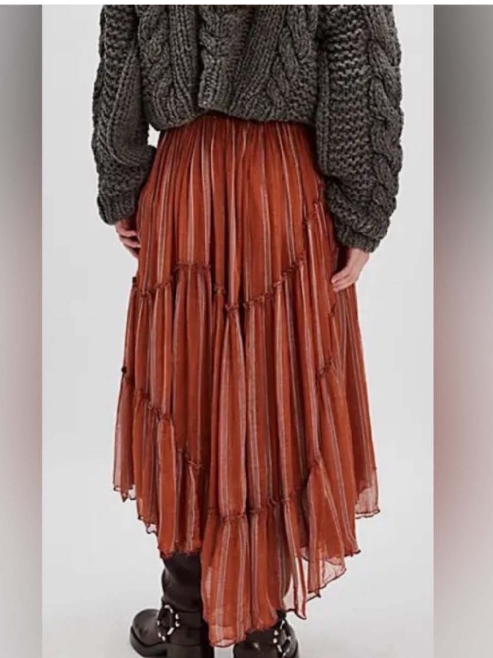 NWOT Free People One Ember Stripe Midi Skirt in Terracotta, size L & XL - Picture 3 of 7